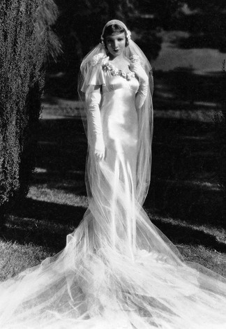 Claudette Colbert in her bridal gown from the film "It Happened One Night" circa 1934.